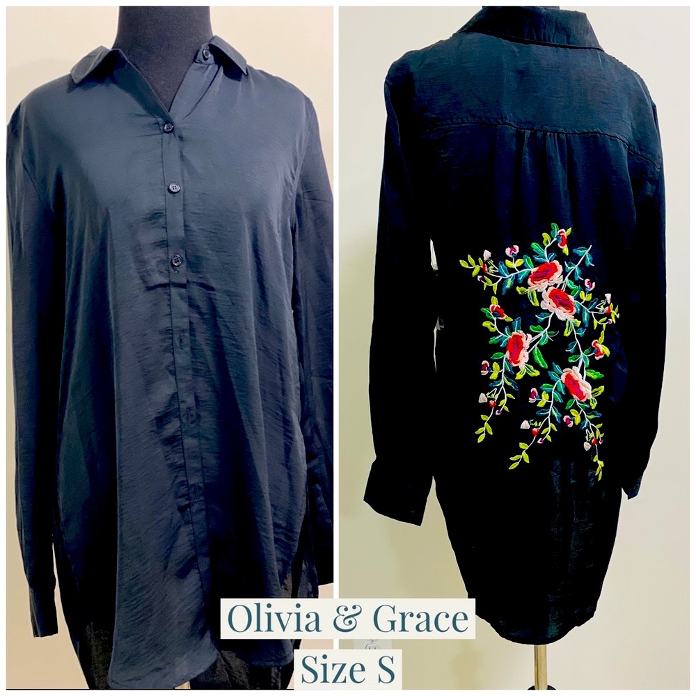 Olivia & Grace Womens Black Satin Shirt- just in time for Christmas